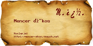 Mencer Ákos névjegykártya